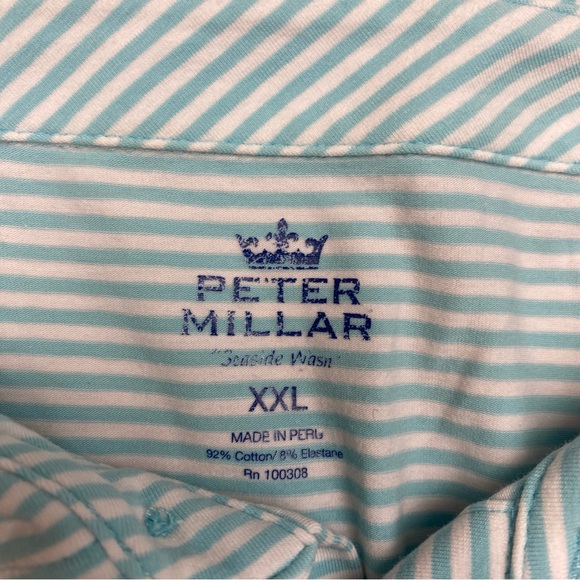 Peter Millar Men's XXL Striped Stretch Golf Polo Shirt Blue Seaside Wash - Picture 4 of 9